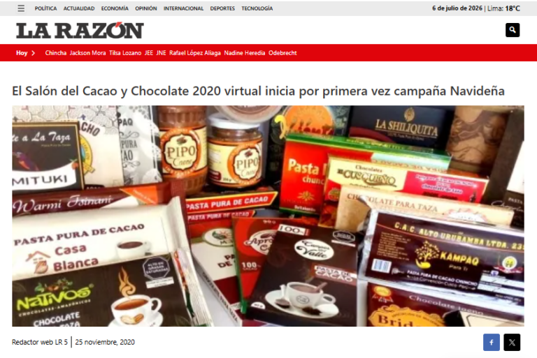 📰🍫 Diario La Razón destaca la expertise en análisis sensorial de La Chocoteca para el lanzamiento de la Campaña Navideña del Salón del Cacao y Chocolate 2020 Virtual